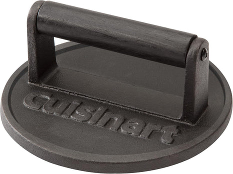 Cuisinart 6.5 inch Cast Iron Smashed Burger Press, Round Flat Edge Grill Press for Crispy Smash Burgers, Burger Tool for Grill and Griddle Accessories, for BBQs and Tailgates