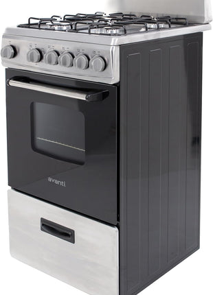 Avanti Compact Gas Range Oven, 4 Sealed Burners, 20-Inch, Stainless Steel | Avanti Compact Gas Range Oven, Freestanding with 4 Sealed Burners, Broiler with Pan, Storage Drawer, 20-Inch, Stainless Steel