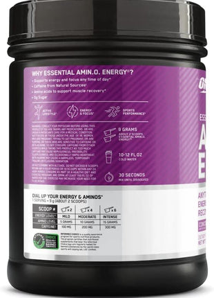 Optimum Nutrition Amino Energy   Pre Workout with Green Tea, BCAA, Amino Acids, Keto Friendly, Green Coffee Extract, Energy Powder   Concord Grape, 65 Servings (Packaging May Vary)