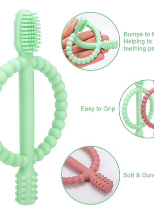 MISSLILI Baby Teething Toys with Easy-Hold Handle, Infant Toothbrush | Textured On Both Sides Helps Massage, Soothe Sore Gums, Silicone Teething Toys for Babies 0 3 6 12 36 Months Bright.