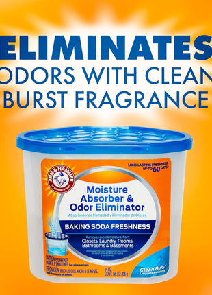 Arm & Hammer Clean Burst Moisture Absorber and Odor Eliminator Tubs, 14 oz, 3 Pack, Attract and Trap Excess Moisture, Eliminate Musty Odors, Convenient and Effective, White