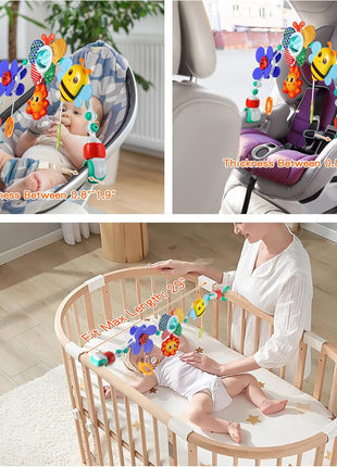 Adjustable Arch Bassinet Toys for Infant & Toddlers, Stroller Arch, Baby Crib Toys with Fascinating Hanging for Stimulating Baby's Senses and Developing Motor Skills