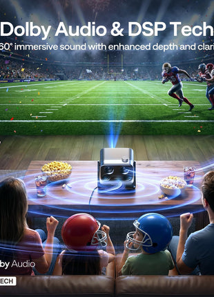 Aurzen BOOM mini Google TV Smart Projector with WiFi and Bluetooth, Voice Control, Family Mode, 20W Dolby Audio, Real-Time Focus,4K Supported Movie Projector for Bedroom/Home/Outdoor Live Sports,Black