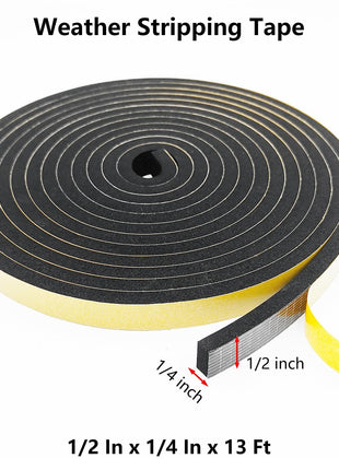 Topiverse Weather Stripping Door Seal Strip, Strong Adhesive, Weatherproof, Reduce Noise, Gap Filler, Foam Insulation Tape for Doors and Windows (1/2 in x 1/4 in x 13 Ft)
