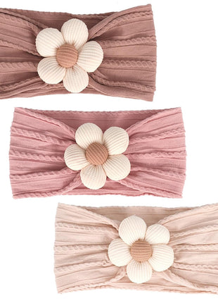 MIUXUESO 3 Pcs Baby Flower Headbands Baby Girls Nylon Headband Soft Hairbands Hair Accessories for Newborn Infant Toddler Kids (Beige Pink Khaki)
