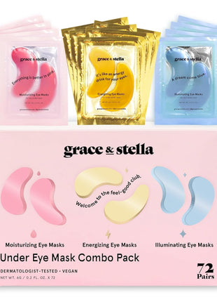 Under Eye Mask - Reduce Dark Circles, Puffy Eyes, Undereye Bags, Wrinkles - Gel Under Eye Patches, Vegan Cruelty-Free Self Care by grace and stella (24 Pair Gold)