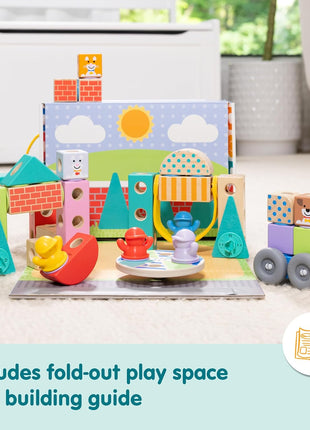 Melissa & Doug BlockablesTM Town Snap and Play, Mix and Match Connectable Wooden Building Blocks Play Set Toy for Preschool Boys and Girls (73 Pcs)