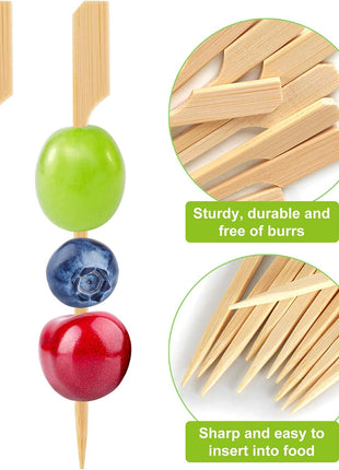 300PCS Cocktail Picks Bamboo Skewers for Appetizers, FATLODA Paddle Wooden Skewers, Fancy Flat Toothpicks for Appetizers, 4.7 IN Bamboo Sticks for Party Sandwich Fruit Charcuterie Boards Accessories