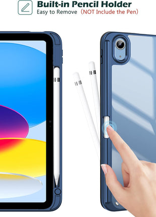 ProCase for iPad A16 11th/10th Generation Case with Pencil Holder, Navy | 11 Inch 2025/10.9 Inch 2022, Hybrid Cover a16 iPad Case 11th/10th Generation, Clear Back Soft TPU Bumper, Auto Wake/Sleep