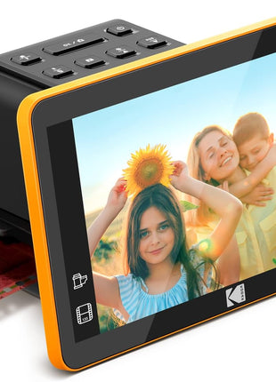 KODAK Slide N Scan Max Digital Film Scanner - Black/Yellow - Tiltable 7-Inch LCD with Gallery Mode & Photo Scanner Preview - Quick-Feed Tray for Slide Digitizer