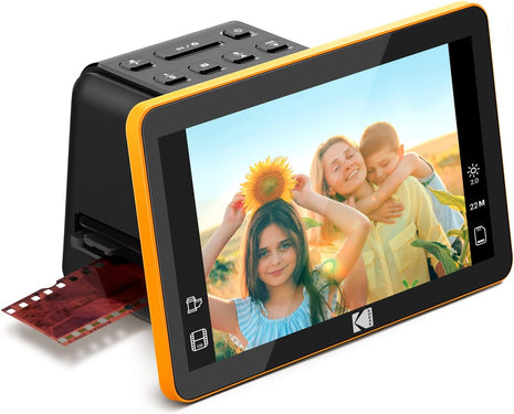 KODAK Slide N Scan Max Digital Film Scanner - Black/Yellow - Tiltable 7-Inch LCD with Gallery Mode & Photo Scanner Preview - Quick-Feed Tray for Slide Digitizer