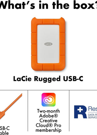 LaCie Rugged Raid Shuttle 8TB External Hard Drive Portable HDD - USB-C USB 3.0 Compatible, Drop Shock Dust Water Resistant, for Mac and PC Computer Desktop Laptop, 1 Mo Adobe CC (STHT8000800)
