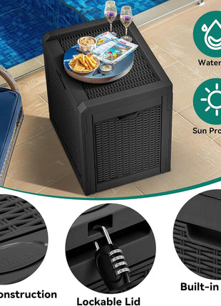 YITAHOME 32 Gallon Outdoor Storage Box, Water Resistant Resin Deck Box, Indoor Outdoor Lockable Storage Container for Patio, Garden, Cushions, Tools, Equipment (Black)