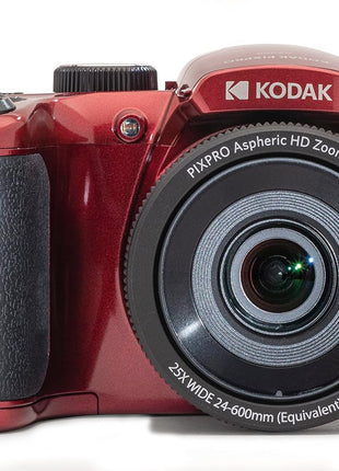 KODAK PIXPRO AZ255 16MP Digital Camera, 25x Optical Zoom, AA, OIS, Red | Image Stabilization 1080p Full HD Video 3' LCD Vlogging
