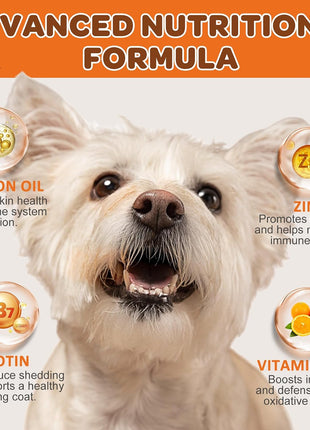 Dog Vitamins Powder, Probiotics & Digestive Enzymes for Gut Health, Salmon Oil Skin and Coat Supplement for Dogs Itchy Skin Relief