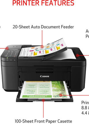 Canon PIXMA TR4720 All-in-One Wireless Printer, Home Use with Auto Document Feeder, Mobile Printing and Built-in Fax, Black | Includes starter ink, phone cable and power cord for printing, scanning and faxing