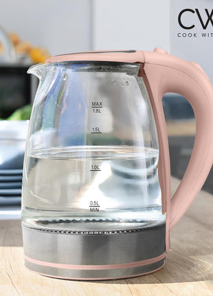 COOK WITH COLOR Electric Tea Kettle, 1.8L Cordless Hot Water Boiler, 1200W Rapid Boil, Auto Shutoff & Boil Dry Protection, BPA Free, Sleek Countertop Design, Blush