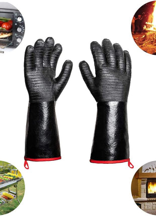 932°F Extreme Heat Resistant Gloves for Grill BBQ,Aillary Waterproof Long Sleeve Pit Grill Gloves for Fryer, Baking, Oven,Smoker,Fireproof, Oil Resistant Neoprene Coating(14-Inch )