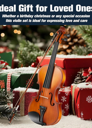 Mendini By Cecilio 1/2 Violin Set For Beginners - Fiddle Solidwood Kit with Hard Case - Acoustic Violin with Bow, Rosin, Tuner, Extra Strings & Bridge, Shoulder Rest and Lesson Book (Satin Antique)