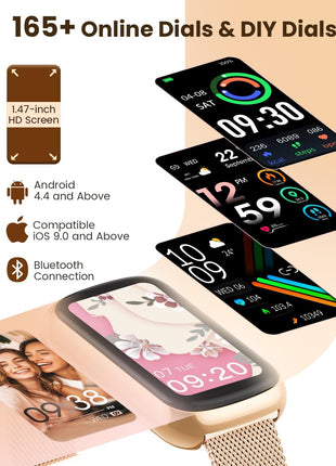 Fitness Trackers,Smart Watches for Men Women with 24/7 Heart Rate/Sleep Monitor, Fitness Watch with IP68 Waterproof, Health Activity Trackers for Android and iPhone Burgundy-Gold