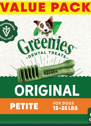 Greenies Veterinarian-Recommended Adult Natural Dental Dog Treats Petite Size, Dog Dental Chews, Original Flavor, 36 oz. Pack, 60 Count