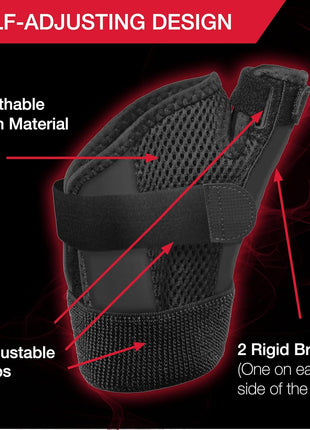 MUELLER Sports Medicine Adjust to Fit Thumb Brace, Spica Splint, Thumb Pain Relief Stabilizer for Men and Women, Ideal for De Quervain's Tenosynovitis, Arthritis, Sprains, Fits Right or Left, Black, One Size