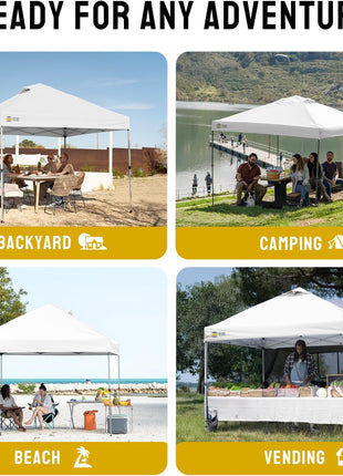 CROWN SHADES 10x10 Pop Up Canopy Tent with One Push Setup, Gird White | Patented CenterLok, Easy Outdoor Sun Shade for Events, Parties, Camping - Gazebo with STO-N-Go Cover Bag, Silver-Coated Top
