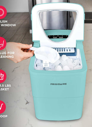 Frigidaire EFIC108-Blue Compact Ice Maker, Counter-top Portable, 26 lb per Day, Blue