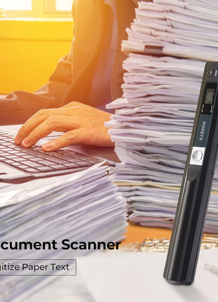 MUNBYN Portable Scanner, 900 DPI Handheld Wand Scanner, A4, 16GB SD, Black | A4 document/photo scanning, JPG/PDF output, flat scanning, USB transfer to PC/laptop, 16GB SD card included, no driver needed