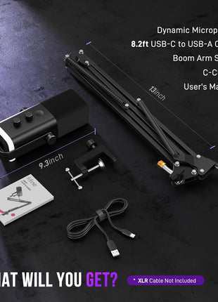 FIFINE XLR/USB Gaming Microphone Set, Dynamic PC Mic for Streaming Podcasting, Computer RGB Mic Kit with Boom Arm Stand, Mute Button, Headphones Jack, for Recording Vocal Voice-Over-AmpliGame AM8T