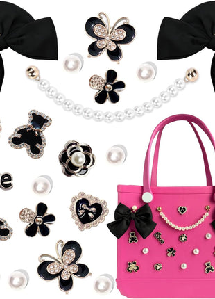 Charms for Bogg Bag,Pearls,Butterfly Flowers and Chain for Bogg Bag Accessories Charms(20 pcs)
