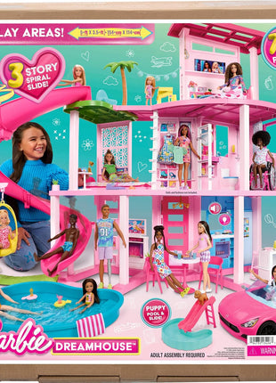 Barbie DreamHouse, Pool Party Doll House | 75+ Pieces and 3-Story Slide, Barbie House Playset, Pet Elevator and Puppy Play Areas