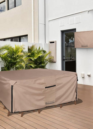 ULTCOVER Rectangular Patio Heavy Duty Table Cover - 600D Tough Canvas Waterproof Outdoor Dining Table and Chairs General Purpose Furniture Cover Size 111L x 74W x 28H inch