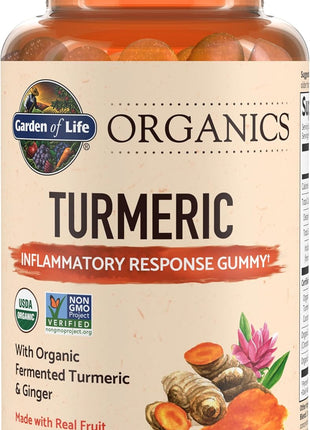 Garden of Life Organics Turmeric Inflammatory Response Gummy - 120 Real Fruit Gummies for Kids & Adults, 50Mg Curcumin (95% Curcuminoids), No Added Sugar, Organic, Non-GMO, Vegan & Gluten Free