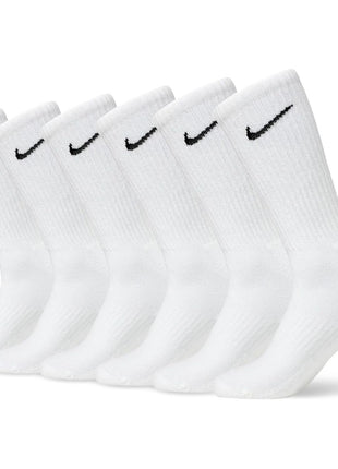 Nike Unisex Everyday Cushioned Training Crew Socks (6 Pairs), White/Black, Large