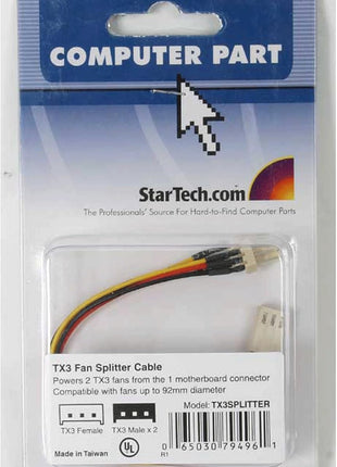 StarTech.com 6in TX3 Fan Power Splitter Cable - Fan Power Splitter - 3 pin Internal Power (F) to 3 pin Internal Power (M) - 5.9 in - TX3SPLITTER