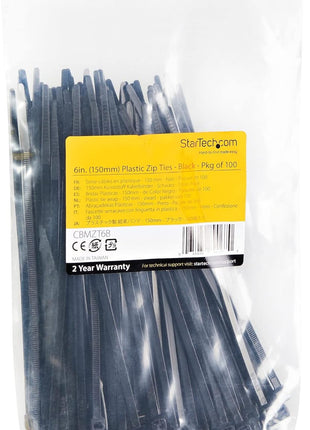 Startech CBMZT4BK 4 Cable Nylon Plastic Zip Tie, Black - Small - Pack of 1000