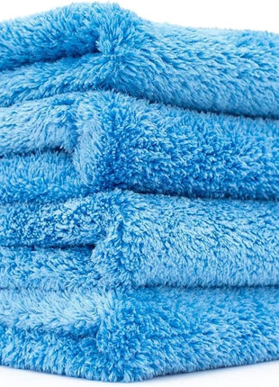 The Rag Company - Eagle Edgeless 500 (4-Pack) Professional Korean 70/30 Blend Super Plush Microfiber Detailing Towels, 500GSM, 16in x 16in, Blue
