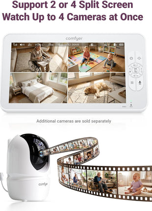 Comfyer BM01 7inch HD Split-Screen Baby Monitor, Video Baby Monitor with 2 Cameras and Audio, No WiFi Monitor with a Flexible Bracket, Up to 2 Days in VOX Mode with Sound Alert, 4X Zoom, Night Vision