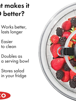OxO Good Grips Salad Spinner | Lettuce Spinner | Fruit Washer | Fruit Washing Bowl with Strainer | Vegetable Cleaner | Salad Cleaner | Lettuce Washer | 6.22 Quart Capacity