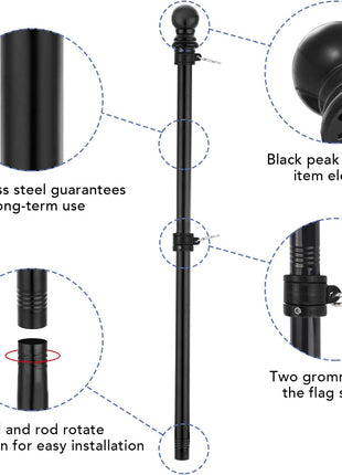 Yeesun Flag Pole,6FT American Flag Pole & Bracket-Flagpoles for 3 x 5 Flags Holder for House Porch & Outdoor,Tangle Free and Wall Mount Flag Pole Kit (Without flag,Black)