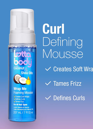 Lottabody Coconut Oil and Shea Wrap Me Foaming Curl Mousse , Creates Soft Wraps, Hair Mousse for Curly Hair, Defines Curls, Anti Frizz, 7 Fl Oz