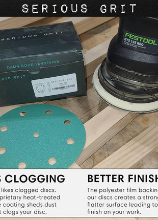 5-Inch 9-Hole P80 Grit Sanding Discs - 50 Pack Box | Fits 5" Random Orbital Sanders - Heavy-Duty Hook & Loop Wet/Dry Film Sandpaper For Wood, Auto Body, Paint, Metal, & More