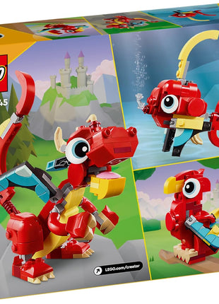 LEGO Creator 3 in 1 Red Dragon Toy, Transforms from Dragon to Fish to Phoenix, Gift Idea for Boys and Girls Ages 6 and Up, Animal Toy Set for Kids, 31145