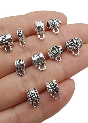 WOCRAFT 100 pcs Clasp Bail beads Charms,Bail Tube Beads, Loose Spacer Bead,Bead Hanger Charm for Jewelry Making DIY Necklace Bracelet
