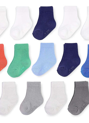Fruit of the Loom Baby 14-Pack Grow & Fit Flex Zones Cotton Stretch Socks - Unisex, Girls, Boys (0-6 Months, White)