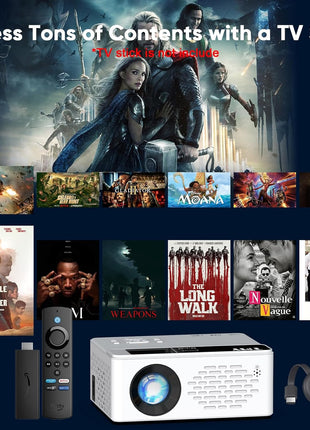TMY 1080P Mini Portable Projector, 2-way Bluetooth, with 80in Screen | 1080P home theater, indoor/outdoor movies, Compatible with TV Stick/Roku/Phone/PC/PS/DVD/HDMI/USB