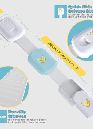 4our Kiddies 14 Pack Baby Proof Cabinet Latches, Childproof Drawer Latches with 12 Extra 3M Adhesives, Adjustable No Drilling Child Safety Cabinet Locks Straps Baby Drawer Locks for Kids Baby Safety