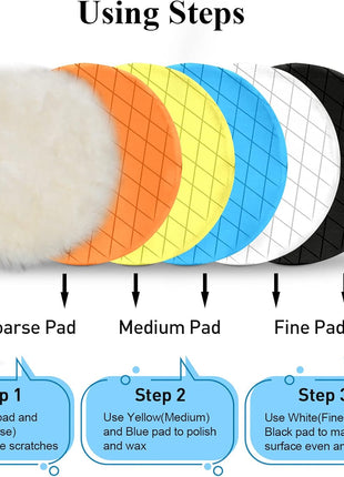Autolock 5" Buffing Polishing Pads, 6Pcs 140mm Face for 5Inch Backing Plate | Compound Buffing Sponge and Woolen Pads Cutting Polishing Pad Kit for Car Buffer Polisher, Polishing and Waxing