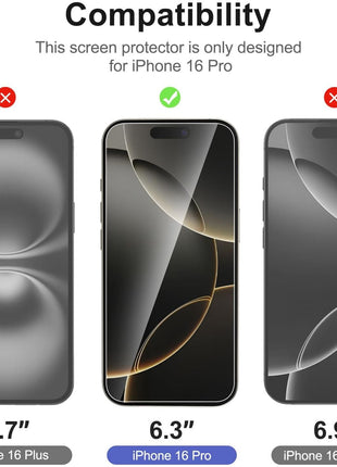 NEW'C 3x for iPhone 16 Pro Screen Protector (6.3 inches)+ 3x Camera Lens Protector, Sensor Protection, Case Friendly Tempered Glass Film + Dust Plug- Easy installation tool include